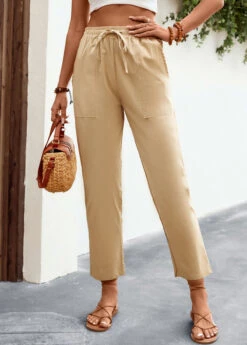 Light Camel Regular Pocket Elastic Waist Pants