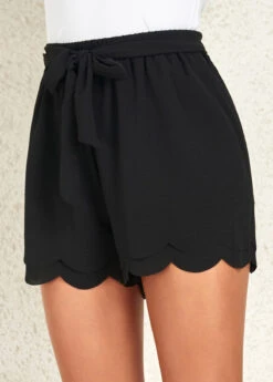 Drawstring Belted Black Elastic Waist Shorts -Rosewe Promotion Store 326088 P 16777410596603