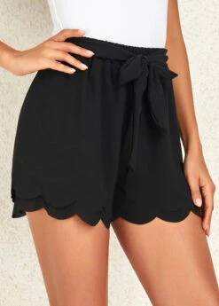Drawstring Belted Black Elastic Waist Shorts -Rosewe Promotion Store 326088 P 16777410597050