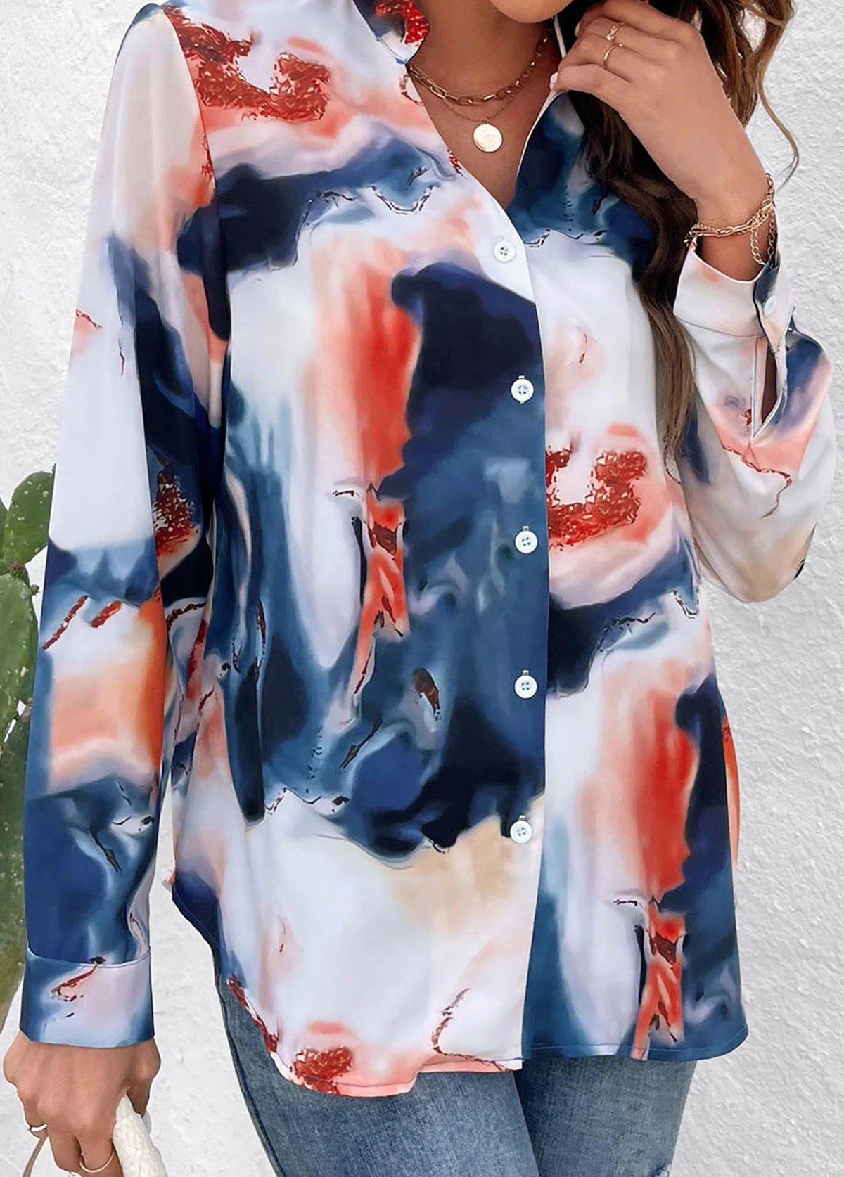 Ink Painting Print Button Multi Color Blouse 3 Ink Painting Print Button Multi Color Blouse
