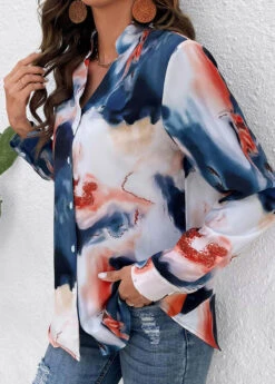 Ink Painting Print Button Multi Color Blouse 10 Ink Painting Print Button Multi Color Blouse -Rosewe Promotion Store 326094 P 16786712476392