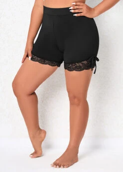 Black Plus Size Patchwork Skinny Elastic Waist Shorts -Rosewe Promotion Store 326101 P 16787616741202
