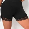 Black Plus Size Patchwork Skinny Elastic Waist Shorts 1 Black Plus Size Patchwork Skinny Elastic Waist Shorts -Rosewe Promotion Store 326101 P 16787616747680