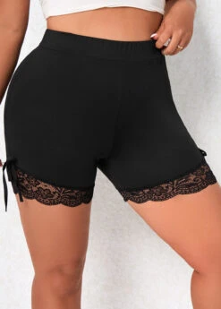 Black Plus Size Patchwork Skinny Elastic Waist Shorts