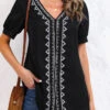 Tribal Print Embroidery Black V Neck Blouse -Rosewe Promotion Store 326145 P 1675912697089