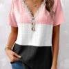 Plus Size Pink Patchwork Short Sleeve T Shirt -Rosewe Promotion Store 326170 P 1675945810195