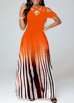 Plus Size Orange Criss Cross Ombre Maxi Dress -Rosewe Promotion Store 326215 P 1675931327041