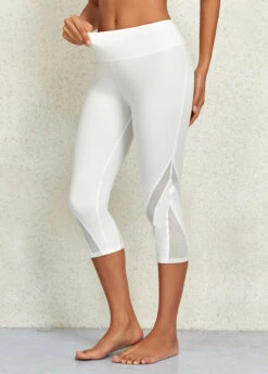 White Elastic Waist Mid Waisted Capri Leggings -Rosewe Promotion Store 326232 P 16967531930412