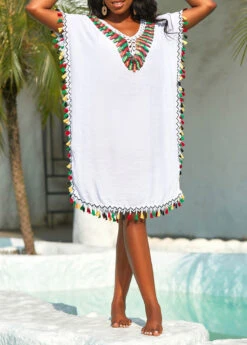 Tassel White Patchwork Weave Cover Up -Rosewe Promotion Store 326261 P 16789341470112