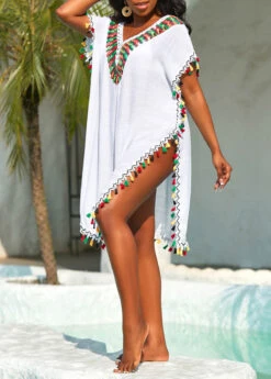 Tassel White Patchwork Weave Cover Up -Rosewe Promotion Store 326261 P 16789341473323