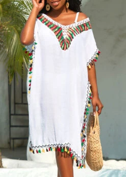 Tassel White Patchwork Weave Cover Up -Rosewe Promotion Store 326261 P 16789341477005