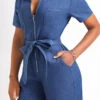 Pocket Belted Denim Blue Short Romper 1 Pocket Belted Denim Blue Short Romper -Rosewe Promotion Store 326341 P 16776669684662