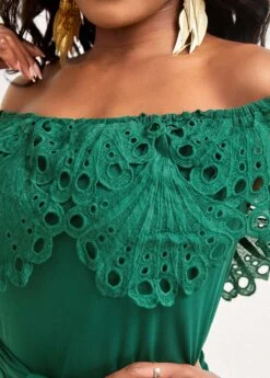 Patchwork Belted Green Ankle Length Off Shoulder Jumpsuit -Rosewe Promotion Store 326342 P 16770619305013