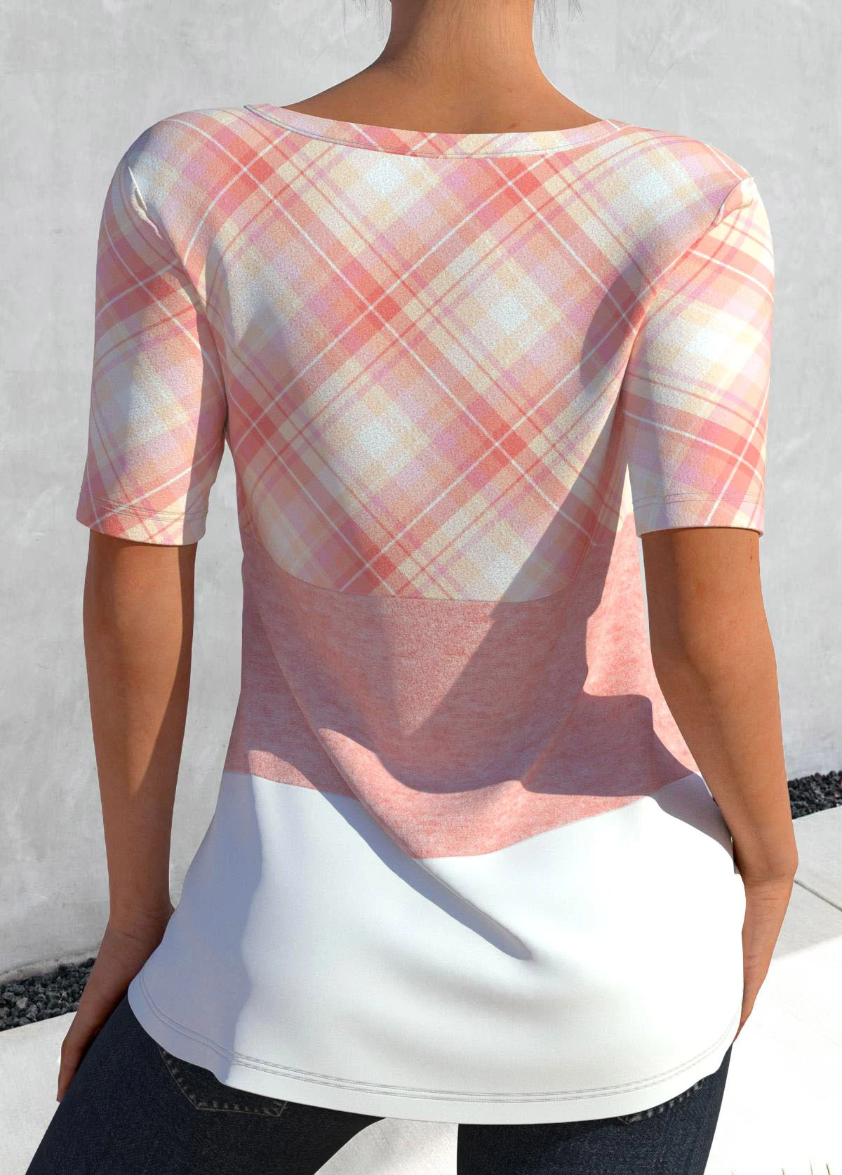 Plaid Cut Out Light Pink T Shirt 7 Plaid Cut Out Light Pink T Shirt - Image 5