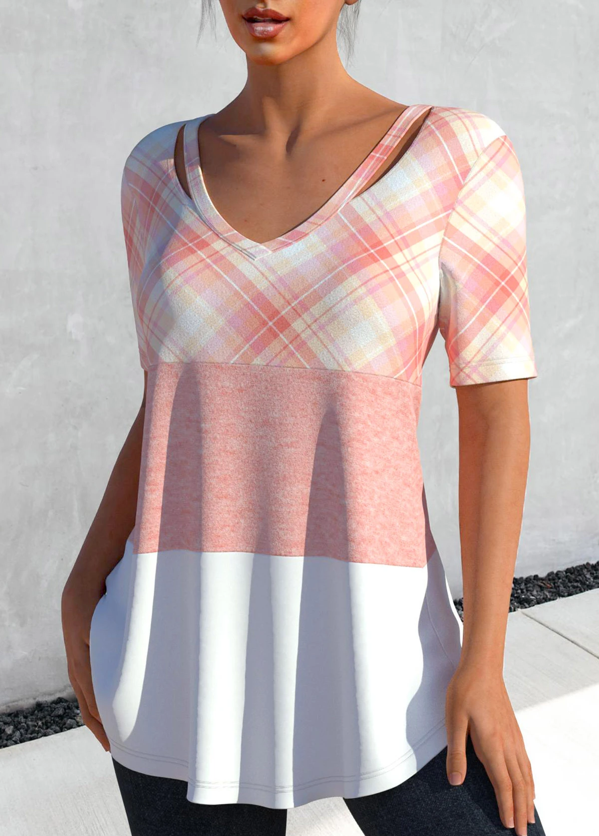 Plaid Cut Out Light Pink T Shirt 8 Plaid Cut Out Light Pink T Shirt - Image 6