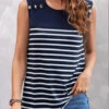 Striped Button Navy Round Neck Tank Top -Rosewe Promotion Store 326397 P 1676283831164