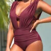 Dark Reddish Purple Ruched Bikini Set 2 Dark Reddish Purple Ruched Bikini Set -Rosewe Promotion Store 326462 P 16789343617040