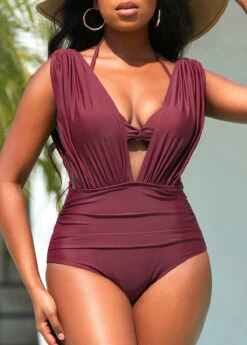 Dark Reddish Purple Ruched Bikini Set -Rosewe Promotion Store 326462 P 16789343623713