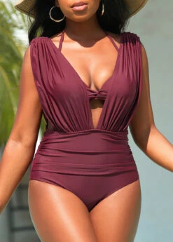 Dark Reddish Purple Ruched Bikini Set -Rosewe Promotion Store 326462 P 16789343625672