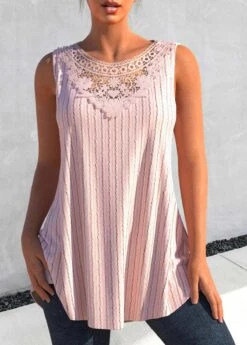 Light Pink Round Neck Twisted Tank Top -Rosewe Promotion Store 326481 P 1677549984820