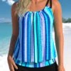 Striped Ruched Neon Blue Tankini Top-No Bottom -Rosewe Promotion Store 326508 P 1677548691414