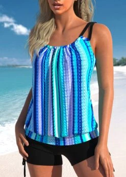 Striped Ruched Neon Blue Tankini Top-No Bottom -Rosewe Promotion Store 326508 P 1677548692588