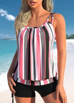 Striped Ruched Light Pink Tankini Top-No Bottom -Rosewe Promotion Store 326524 P 1677833297664