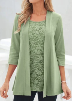 Sage Green Square Neck Lace T Shirt -Rosewe Promotion Store 326552 P 16766301063292