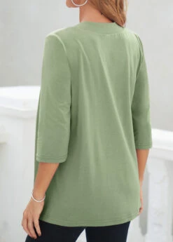 Sage Green Square Neck Lace T Shirt -Rosewe Promotion Store 326552 P 16766301067681