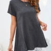 Round Neck Lace Dark Grey T Shirt -Rosewe Promotion Store 326577 P 16784265392450