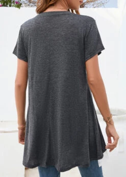 Round Neck Lace Dark Grey T Shirt -Rosewe Promotion Store 326577 P 16784265392591