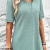 Plus Size Mint Green Eyelet Short Sleeve Blouse -Rosewe Promotion Store 326593 P 16798805417612