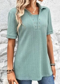 Plus Size Mint Green Eyelet Short Sleeve Blouse