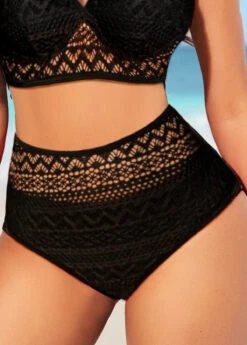 Lace Stitching High Waisted Black Bikini Bottom -Rosewe Promotion Store 326600 P 1676439741028