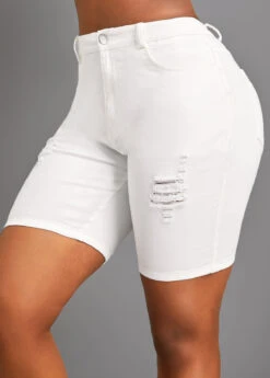 Skinny Pocket White Zipper Fly High Waisted Shorts