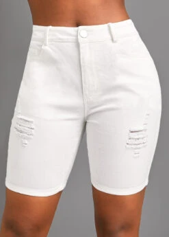 Skinny Pocket White Zipper Fly High Waisted Shorts -Rosewe Promotion Store 326602 P 16774946417650