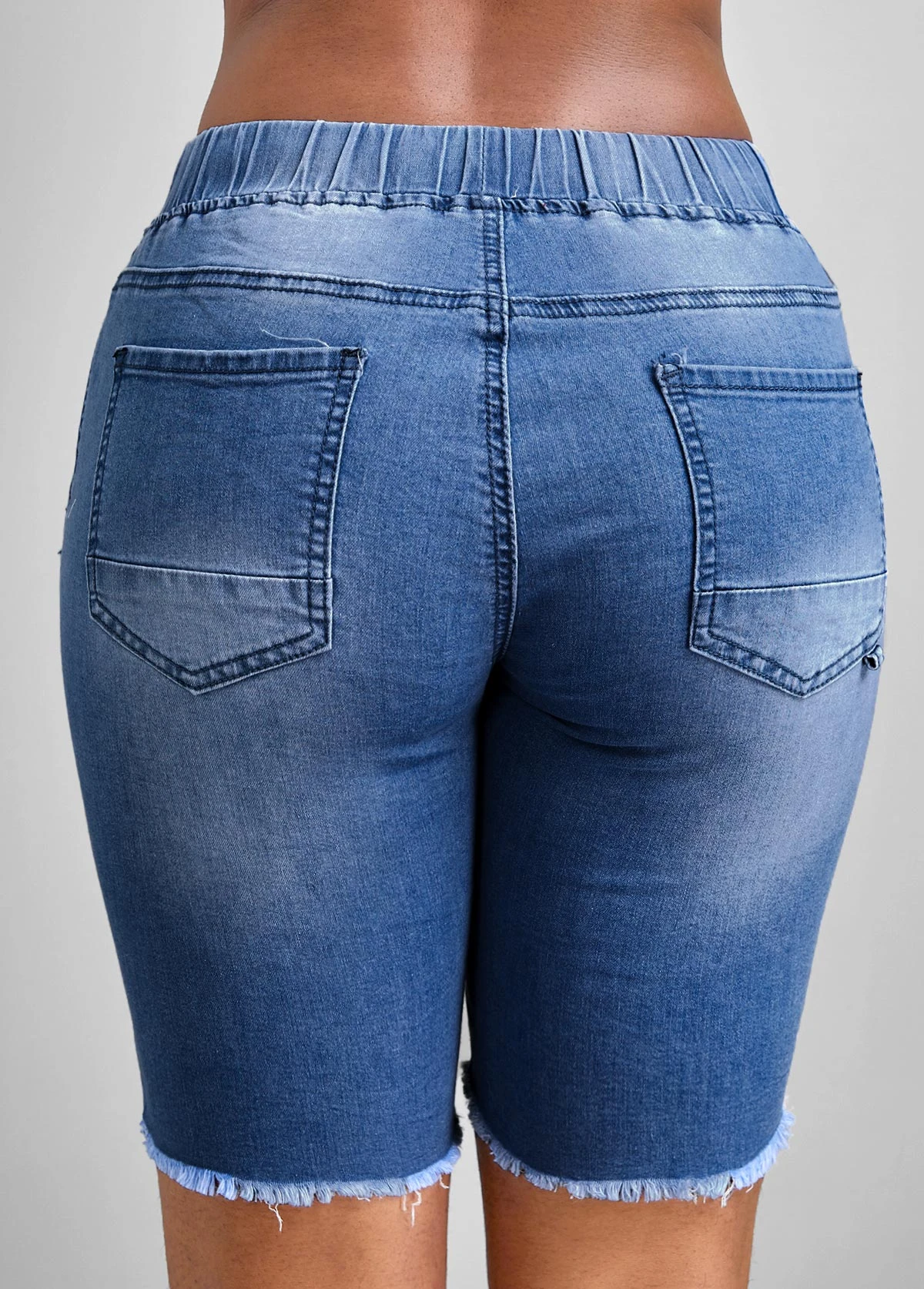 Hole Blue Skinny Elastic Waist Denim Shorts 4 Hole Blue Skinny Elastic Waist Denim Shorts - Image 2