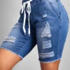 Hole Blue Skinny Elastic Waist Denim Shorts -Rosewe Promotion Store 326612 P 16774946397672