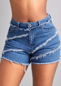 Patchwork Pocket Skinny Zipper Fly Denim Shorts 7 Patchwork Pocket Skinny Zipper Fly Denim Shorts -Rosewe Promotion Store 326613 P 16782744049510