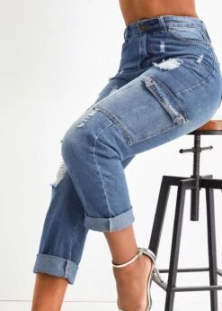 Dark Blue Regular Zipper Fly Hole Jeans -Rosewe Promotion Store 326614 P 16778125240103