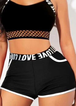 High Waisted Black Letter Print Swim Shorts -Rosewe Promotion Store 326629 P 1676445897587