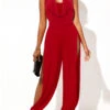 Wine Red Sleeveless Lightweigh Draped Neck Jumpsuit -Rosewe Promotion Store 326641 P 1676451799714