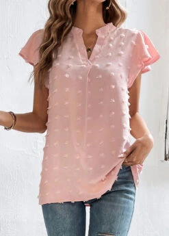 Light Pink V Neck Split T Shirt -Rosewe Promotion Store 326696 P 16780881253393