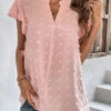 Light Pink V Neck Split T Shirt -Rosewe Promotion Store 326696 P 16780881255890