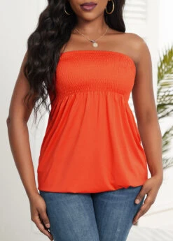 Sleeveless Ruched Orange Bandeau Camisole Top 8 Sleeveless Ruched Orange Bandeau Camisole Top -Rosewe Promotion Store 326727 P 16802604208352