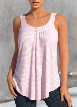 Light Pink Scoop Neck Button Tank Top -Rosewe Promotion Store 326740 P 1676534160176