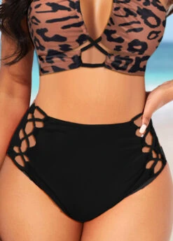 High Waisted Lace Up Black Bikini Bottom
