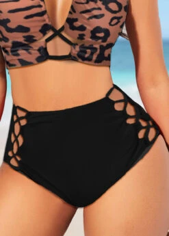 High Waisted Lace Up Black Bikini Bottom -Rosewe Promotion Store 326776 P 1676530291311