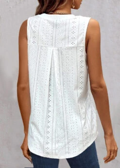 Sleeveless Split Neck White Tank Top -Rosewe Promotion Store 326778 P 1676545008909