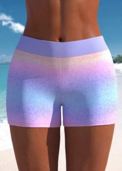 Ombre Light Purple Mid Waisted Swim Shorts